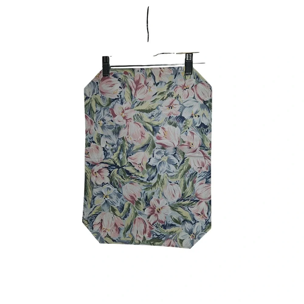 Floral Placemats 8 Pink Blue Green Tulip ‎ Print Clipped Corners Vintage 1990s